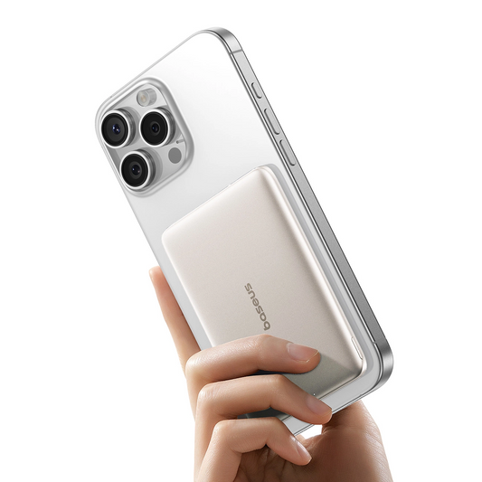 Batería Externa Inalámbrica Baseus PicoGo AM41, 5000mAh, 20W, PD + FQI, 1 x QI - 1 x USB-C, Beige