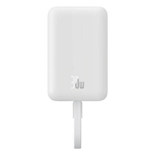 Batería Externa Inalámbrica Baseus Magnetic Mini, 10000mAh, 30W, PD + FQI, 1 x QI - 2 x USB-C, Blanca P1002210B223-00