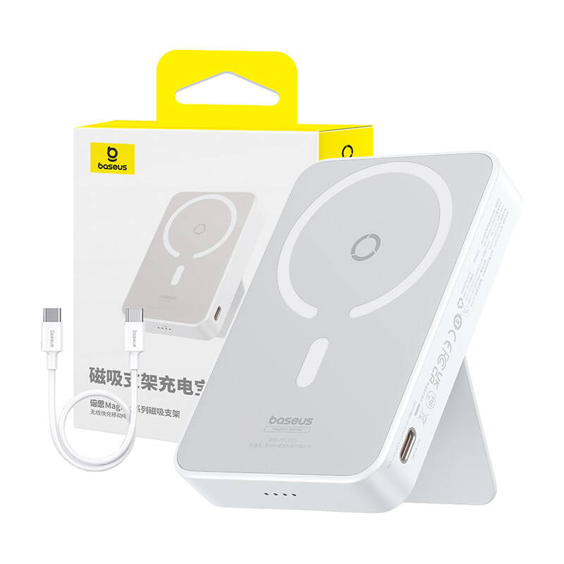 Batería Externa Inalámbrica Baseus MagPro PPCXZ05, 5000mAh, 20W, PD + FQI, 1 x QI - 1 x USB-C, Blanca P10064101223-00