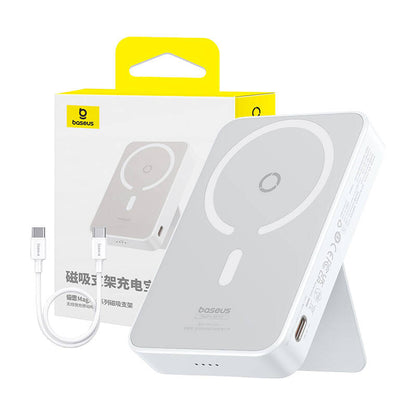 Batería Externa Inalámbrica Baseus MagPro PPCXZ05, 5000mAh, 20W, PD + FQI, 1 x QI - 1 x USB-C, Blanca P10064101223-00