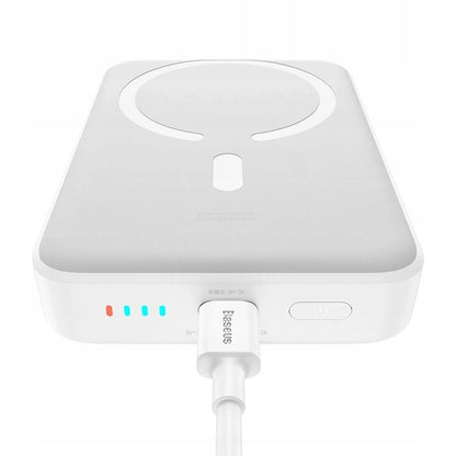 Batería Externa Inalámbrica Baseus Magnetic Mini, 10000mAh, 30W, PD + FQI, 1 x QI - 1 x USB-C, Blanca PPCX110202