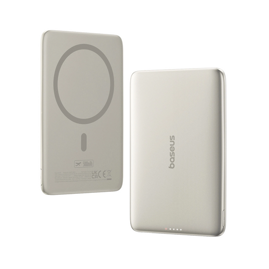 Batería Externa Inalámbrica Baseus PicoGo AM41, 5000mAh, 20W, PD + FQI, 1 x QI - 1 x USB-C, Beige