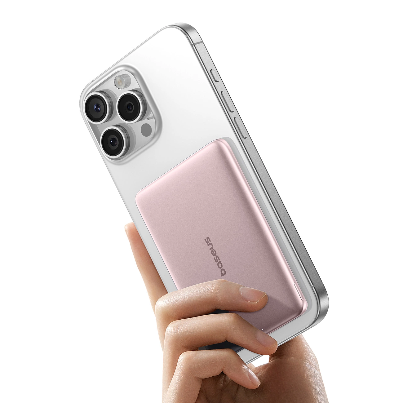Batería Externa Inalámbrica Baseus PicoGo AM41, 5000mAh, 20W, PD + FQI, 1 x QI - 1 x USB-C, Rosa