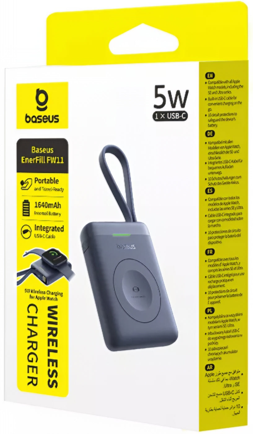 Batería Externa Inalámbrica Baseus EnerFill FW11 para Apple Watch Series, 1640mAh, 5W, 1 x QI, Negra E0205301
