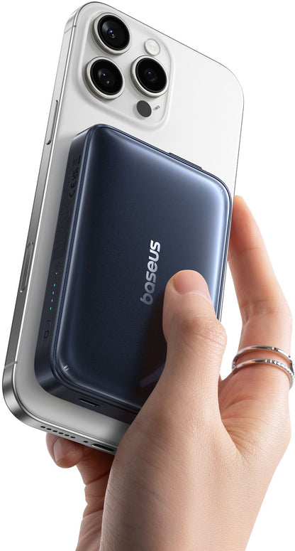Batería Externa Inalámbrica Baseus PicoGo AM61, 10000mAh, 45W, PD + FQI, 1 x QI - 2 x USB-C, Negra E0028V00