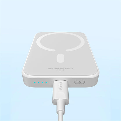 Mini batería externa inalámbrica Baseus Magnetic, 6000mAh, 20W, PD + FQI, 1 x QI - 1 x USB-C, Blanco 