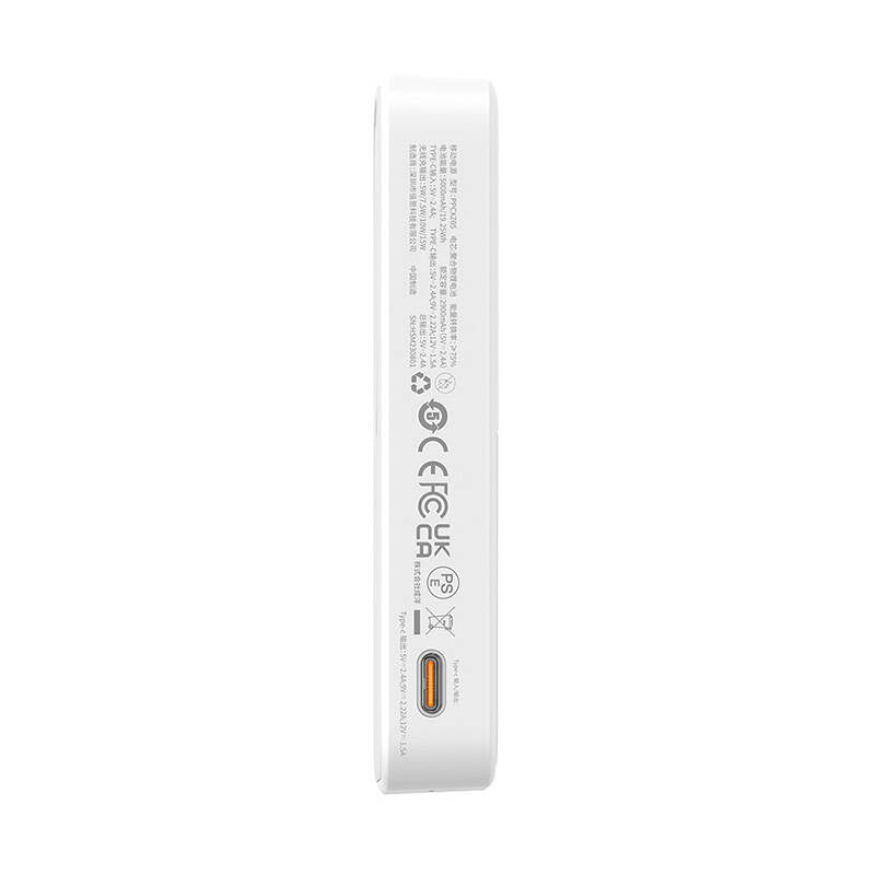 Batería Externa Inalámbrica Baseus MagPro PPCXZ05, 5000mAh, 20W, PD + FQI, 1 x QI - 1 x USB-C, Blanca P10064101223-00
