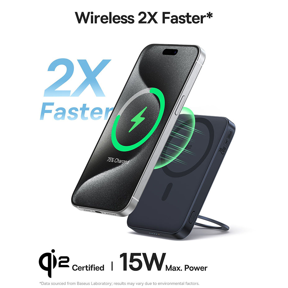 Batería Externa Inalámbrica Baseus PicoGo, 5000mAh, 20W, PD + FQI, 1 x QI - 1 x USB-C, Negra P10076802123-00