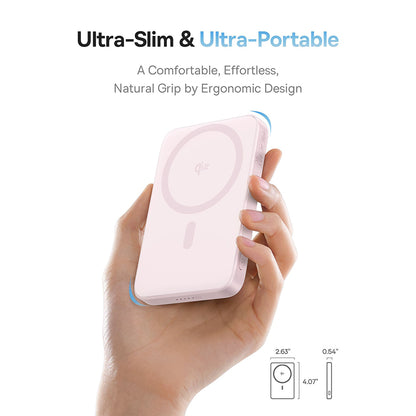 Batería Externa Inalámbrica Baseus PicoGo, 5000mAh, 20W, PD + FQI, 1 x QI - 1 x USB-C, Rosa P10076800413-00