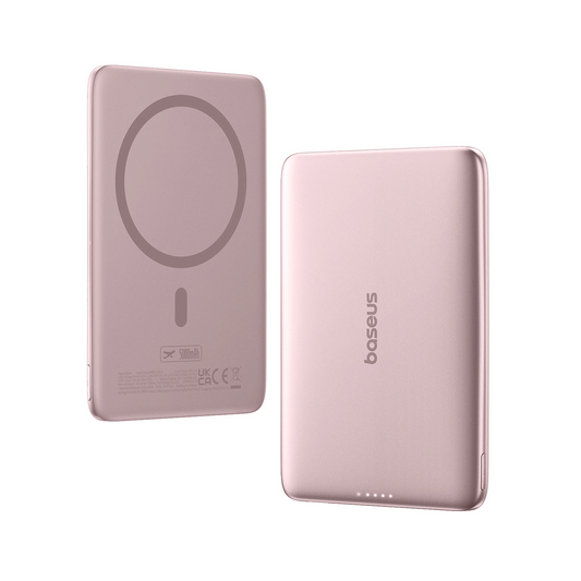Batería Externa Inalámbrica Baseus PicoGo AM41, 5000mAh, 20W, PD + FQI, 1 x QI - 1 x USB-C, Rosa