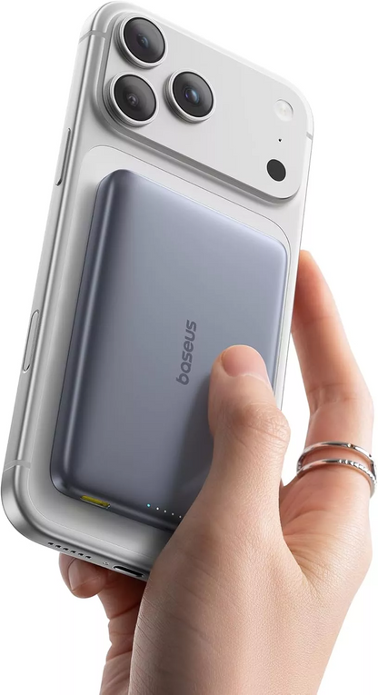 Batería Externa Inalámbrica Baseus PicoGo AM41, 10000mAh, 27W, PD + FQI, 1 x QI - 1 x USB-C, Gris E0027200