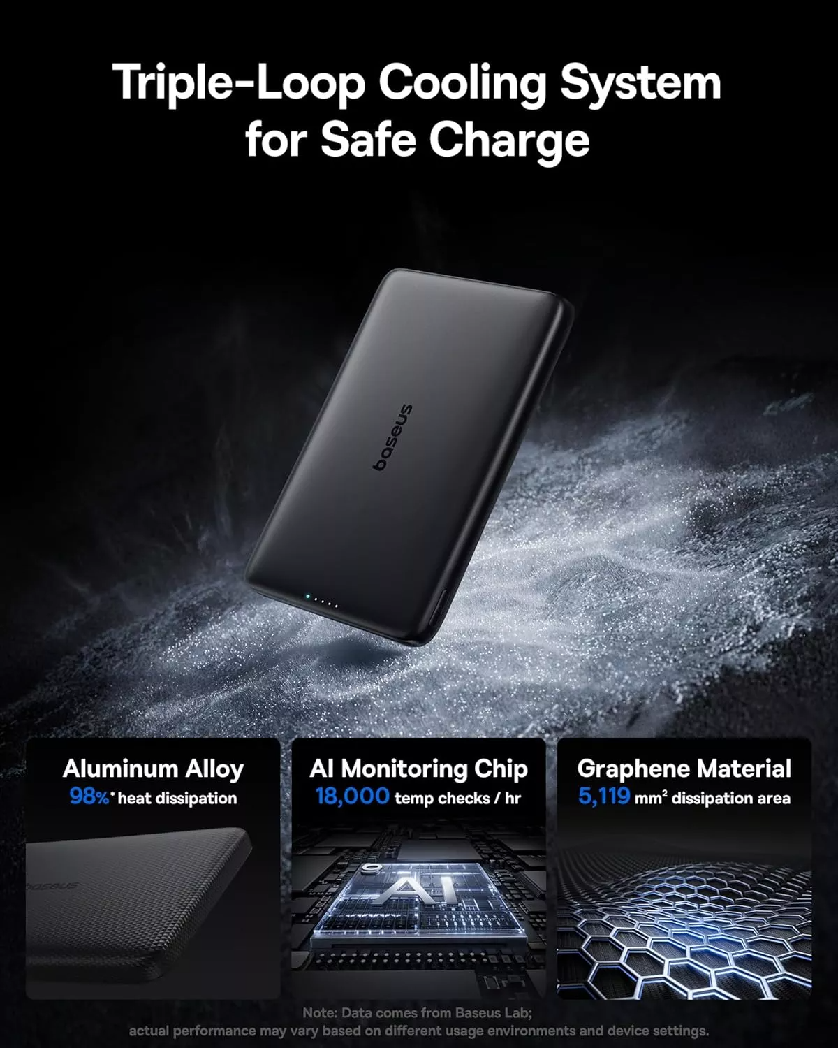 Batería Externa Inalámbrica Baseus PicoGo AM41, 10000mAh, 27W, PD + FQI, 1 x QI - 1 x USB-C, Negra E0027201