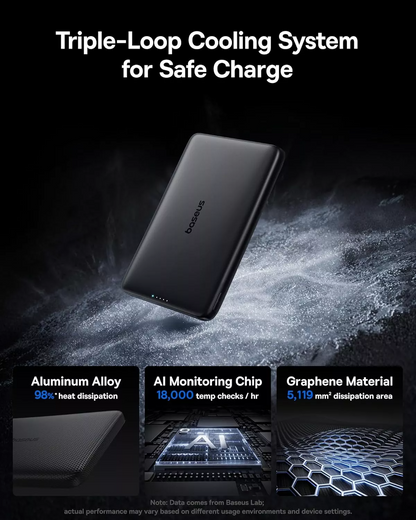 Batería Externa Inalámbrica Baseus PicoGo AM41, 10000mAh, 27W, PD + FQI, 1 x QI - 1 x USB-C, Negra E0027201