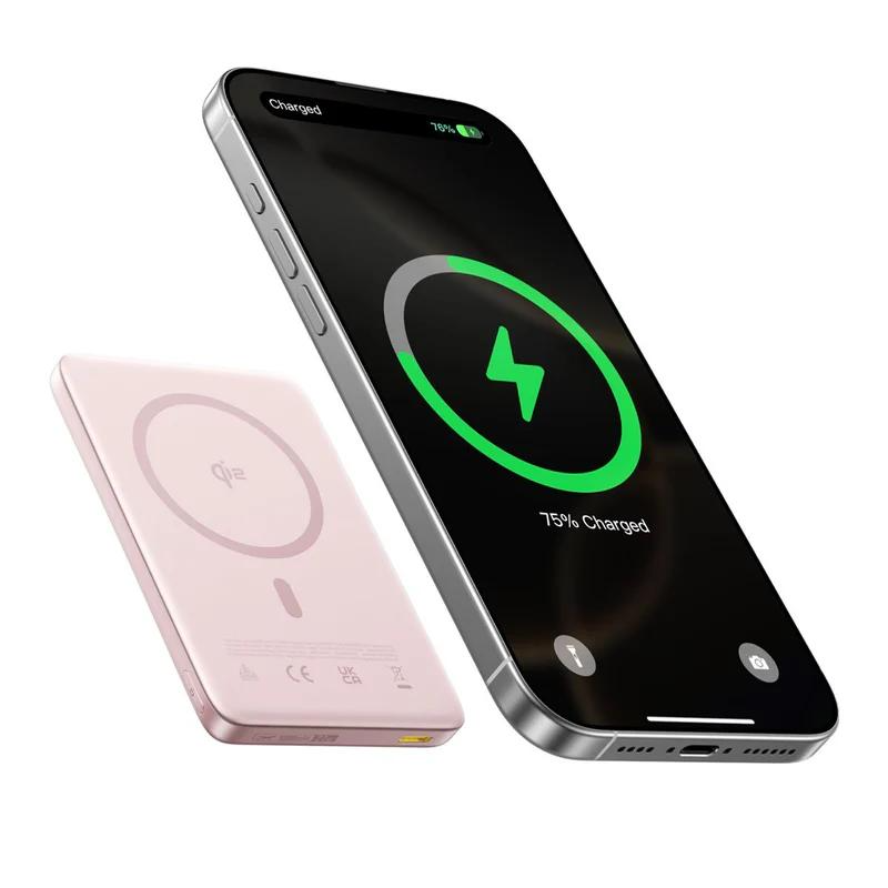 Batería Externa Inalámbrica Baseus PicoGo AM41, 10000mAh, 27W, PD + FQI, 1 x QI - 1 x USB-C, Rosa E0027202