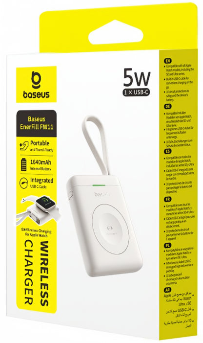 Batería Externa Inalámbrica Baseus EnerFill FW11, 1640mAh, 5W, 1 x QI, Blanca E0205302