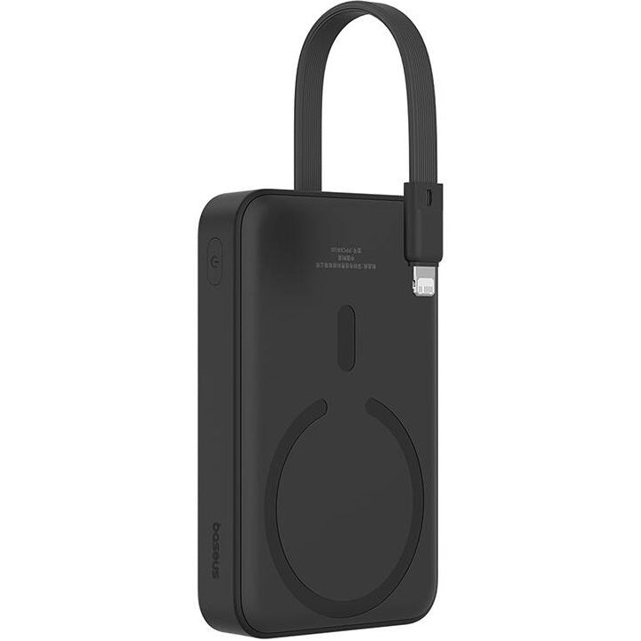 Mini batería externa inalámbrica Baseus Magnetic, 10000mAh, 20W, PD + FQI, 1 x Lightning - 1 x QI - 1 x USB-C, Negro P10022109113113-00