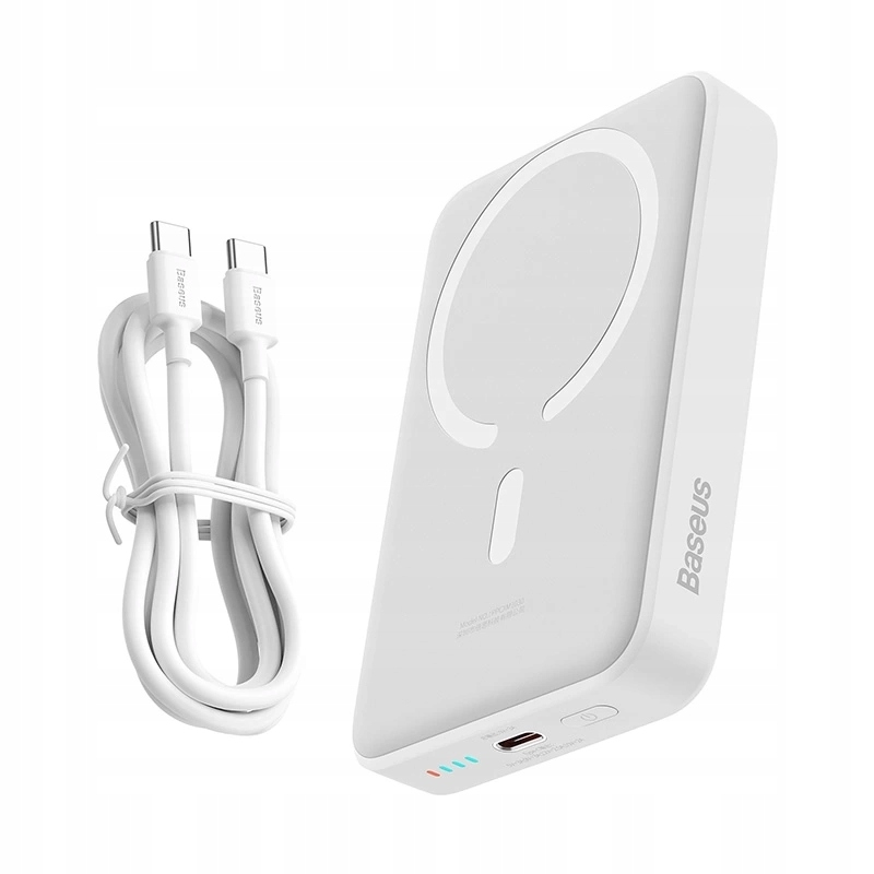 Batería Externa Inalámbrica Baseus Magnetic Mini, 10000mAh, 30W, PD + FQI, 1 x QI - 1 x USB-C, Blanca PPCX110202