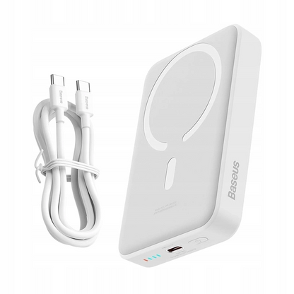 Batería Externa Inalámbrica Baseus Magnetic Mini, 10000mAh, 30W, PD + FQI, 1 x QI - 1 x USB-C, Blanca PPCX110202
