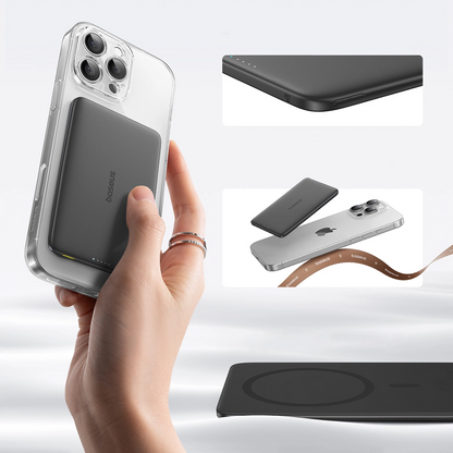 Batería Externa Inalámbrica Baseus PicoGo AM41, 5000mAh, 20W, PD + FQI, 1 x QI - 1 x USB-C, Negra