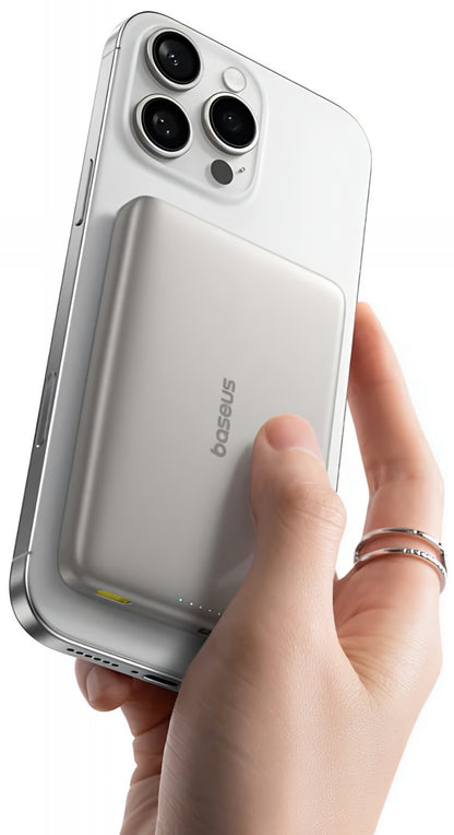 Batería Externa Inalámbrica Baseus PicoGo AM41, 10000mAh, 27W, PD + FQI, 1 x QI - 1 x USB-C, Beige E0027203