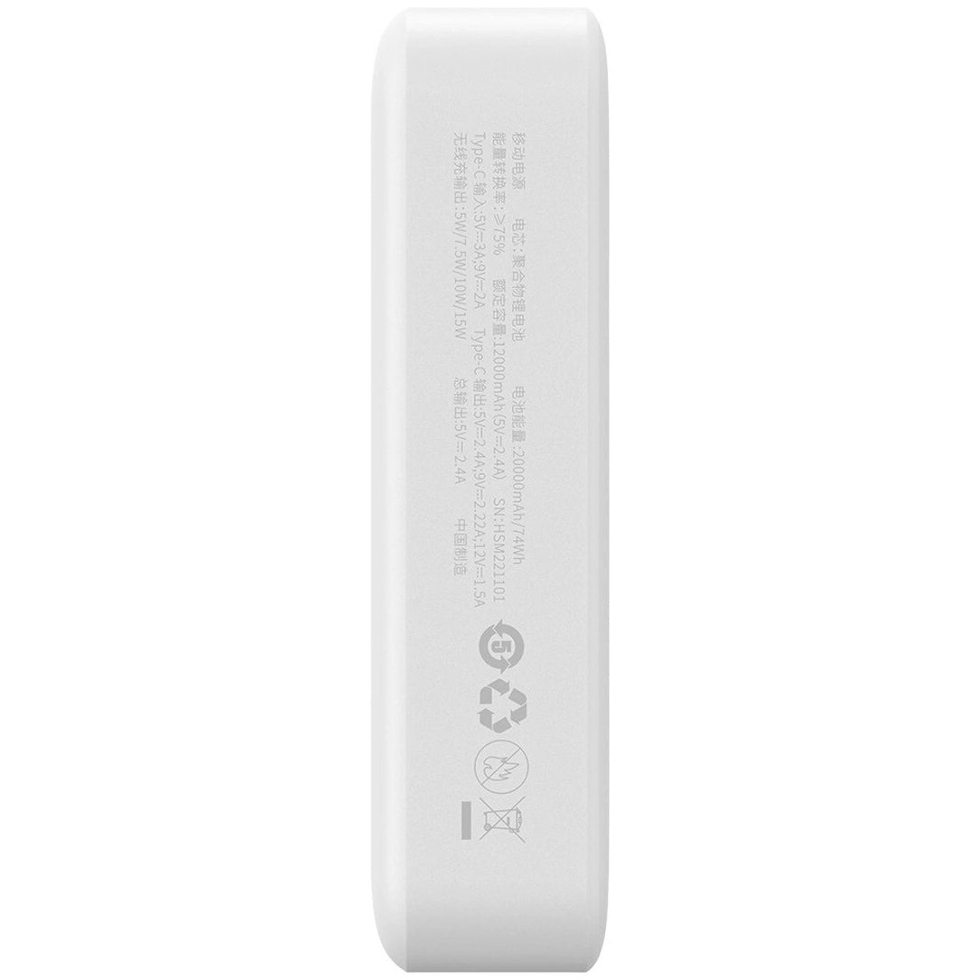 Mini batería externa inalámbrica Baseus Magnetic, 20000mAh, 20W, PD + FQI, 1 x QI - 1 x USB-C, Blanco PPCX150002 