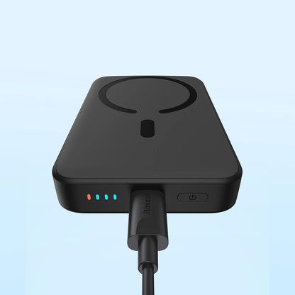 Batería Externa Inalámbrica Baseus Magnetic Mini, 10000mAh, 20W, PD + FQI, 1 x QI - 1 x USB-C, Negra PPCX070001