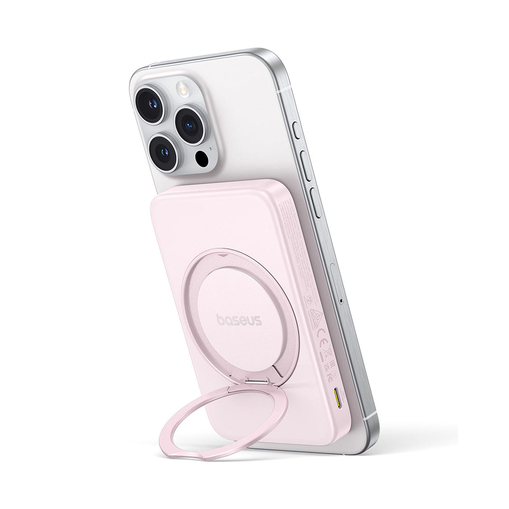 Batería Externa Inalámbrica Baseus PicoGo, 5000mAh, 20W, PD + FQI, 1 x QI - 1 x USB-C, Rosa P10076800413-00