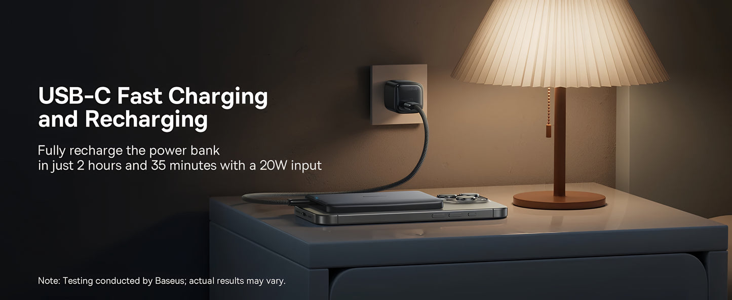 Batería Externa Inalámbrica Baseus PicoGo AM41, 10000mAh, 27W, PD + FQI, 1 x QI - 1 x USB-C, Beige E0027203