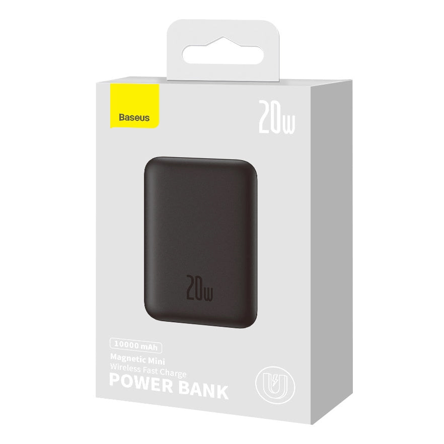 Batería Externa Inalámbrica Baseus Magnetic Mini, 10000mAh, 20W, PD + FQI, 1 x QI - 1 x USB-C, Negra PPCX070001