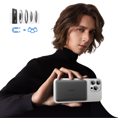 Batería Externa Inalámbrica Baseus PicoGo AM41, 5000mAh, 20W, PD + FQI, 1 x QI - 1 x USB-C, Negra