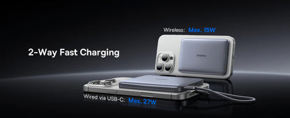 Batería Externa Inalámbrica Baseus PicoGo AM41, 10000mAh, 27W, PD + FQI, 1 x QI - 1 x USB-C, Beige E0027203