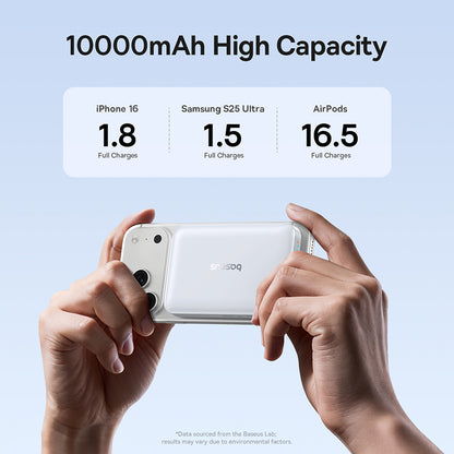 Batería Externa Inalámbrica Baseus EnerFill FM11, 10000mAh, 30W, PD + FQI, 1 x QI - 1 x USB-C, Blanca