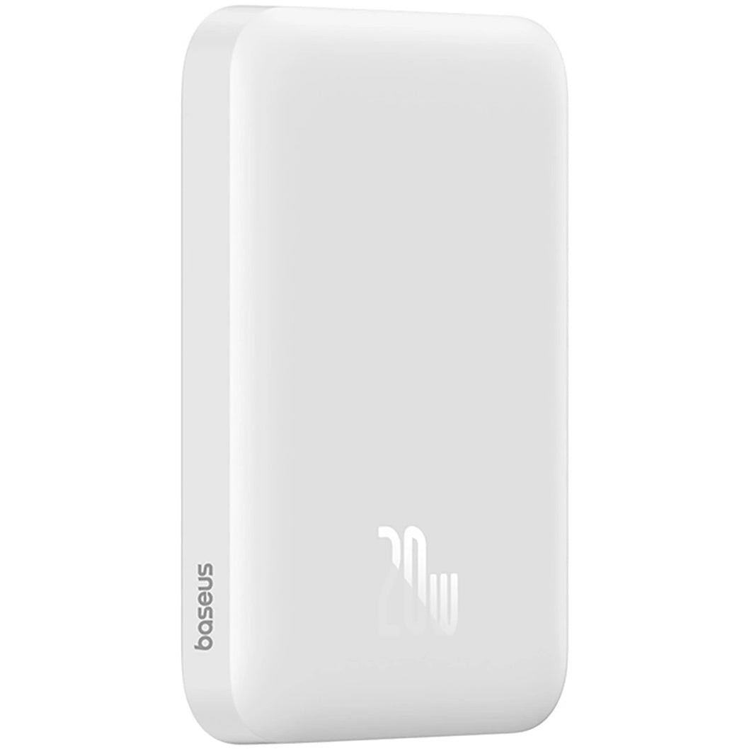 Mini batería externa inalámbrica Baseus Magnetic, 6000mAh, 20W, PD + FQI, 1 x QI - 1 x USB-C, Blanco 