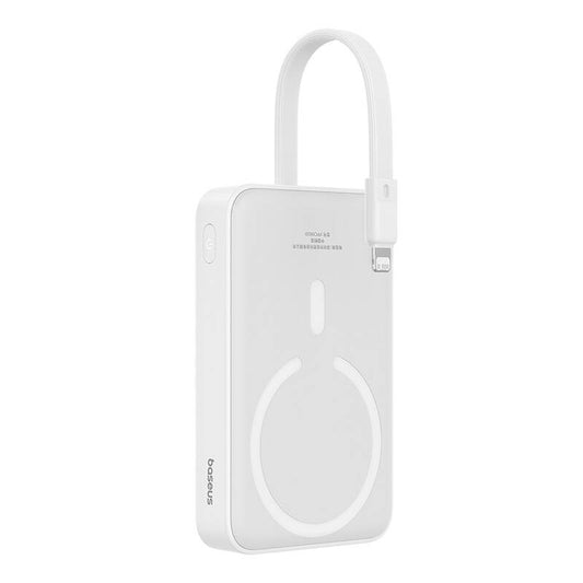 Batería Externa Inalámbrica Baseus Magnetic Mini, 10000mAh, 20W, PD + FQI, 1 x Lightning - 1 x QI - 1 x USB-C, Blanca P10022109223-00