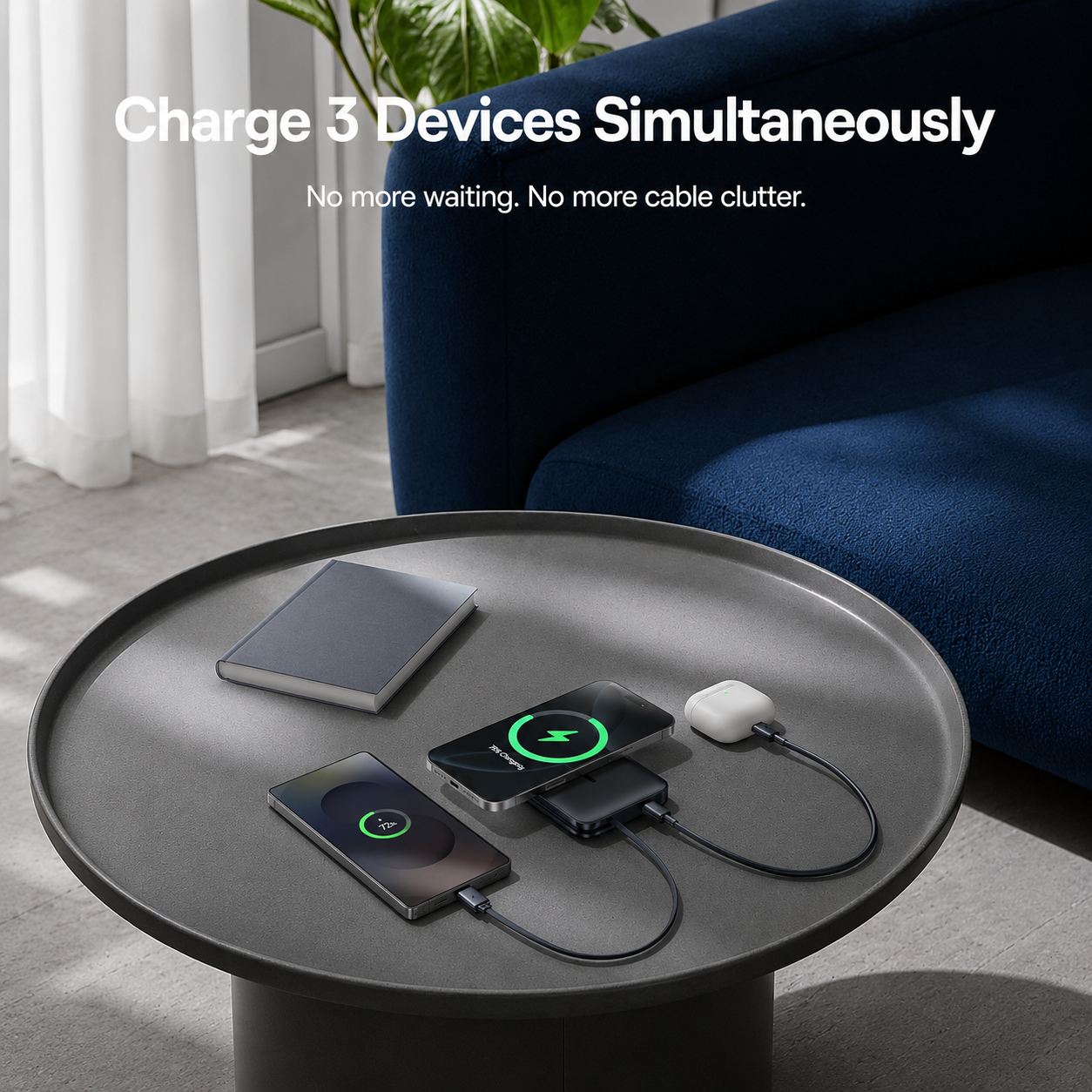 Batería Externa Inalámbrica Baseus PicoGo AM61, 10000mAh, 45W, PD + FQI, 1 x QI - 2 x USB-C, Negra E0028V00