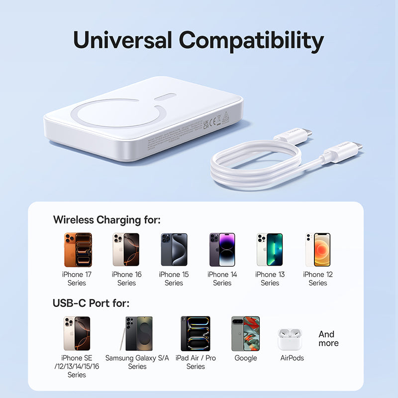 Batería Externa Inalámbrica Baseus EnerFill FM11, 10000mAh, 30W, PD + FQI, 1 x QI - 1 x USB-C, Blanca