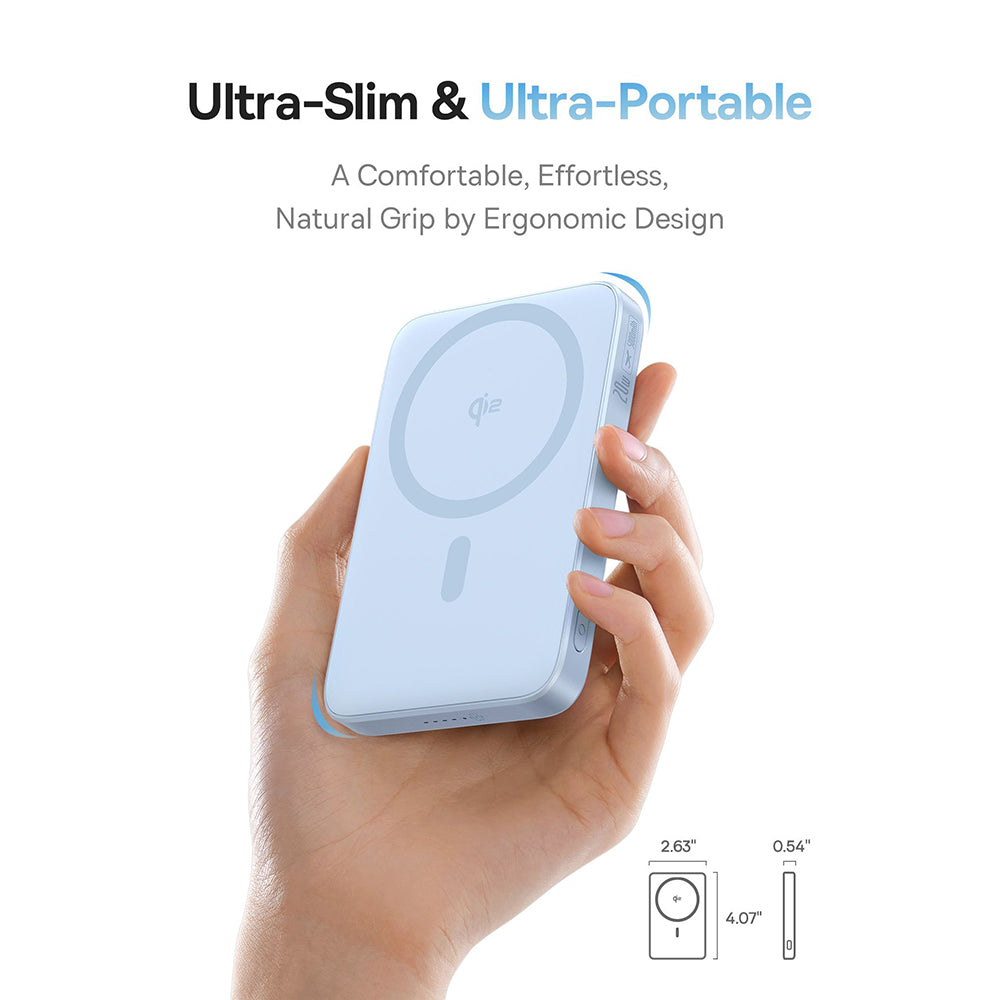 Batería Externa Inalámbrica Baseus PicoGo, 5000mAh, 20W, PD + FQI, 1 x QI - 1 x USB-C, Azul P10076800313-00