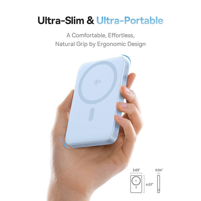 Batería Externa Inalámbrica Baseus PicoGo, 5000mAh, 20W, PD + FQI, 1 x QI - 1 x USB-C, Azul P10076800313-00