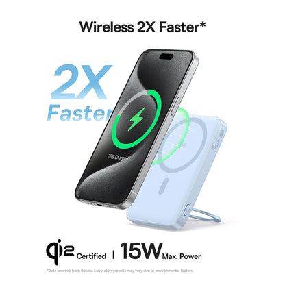 Batería Externa Inalámbrica Baseus PicoGo, 5000mAh, 20W, PD + FQI, 1 x QI - 1 x USB-C, Azul P10076800313-00