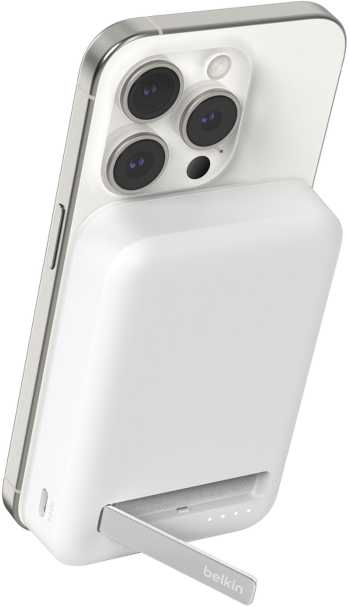 Batería Externa Inalámbrica Belkin BoostCharge Pro con Soporte, 10000mAh, 15W, FQI, 1 x QI - 1 x USB-C, Blanca BPD008btWH