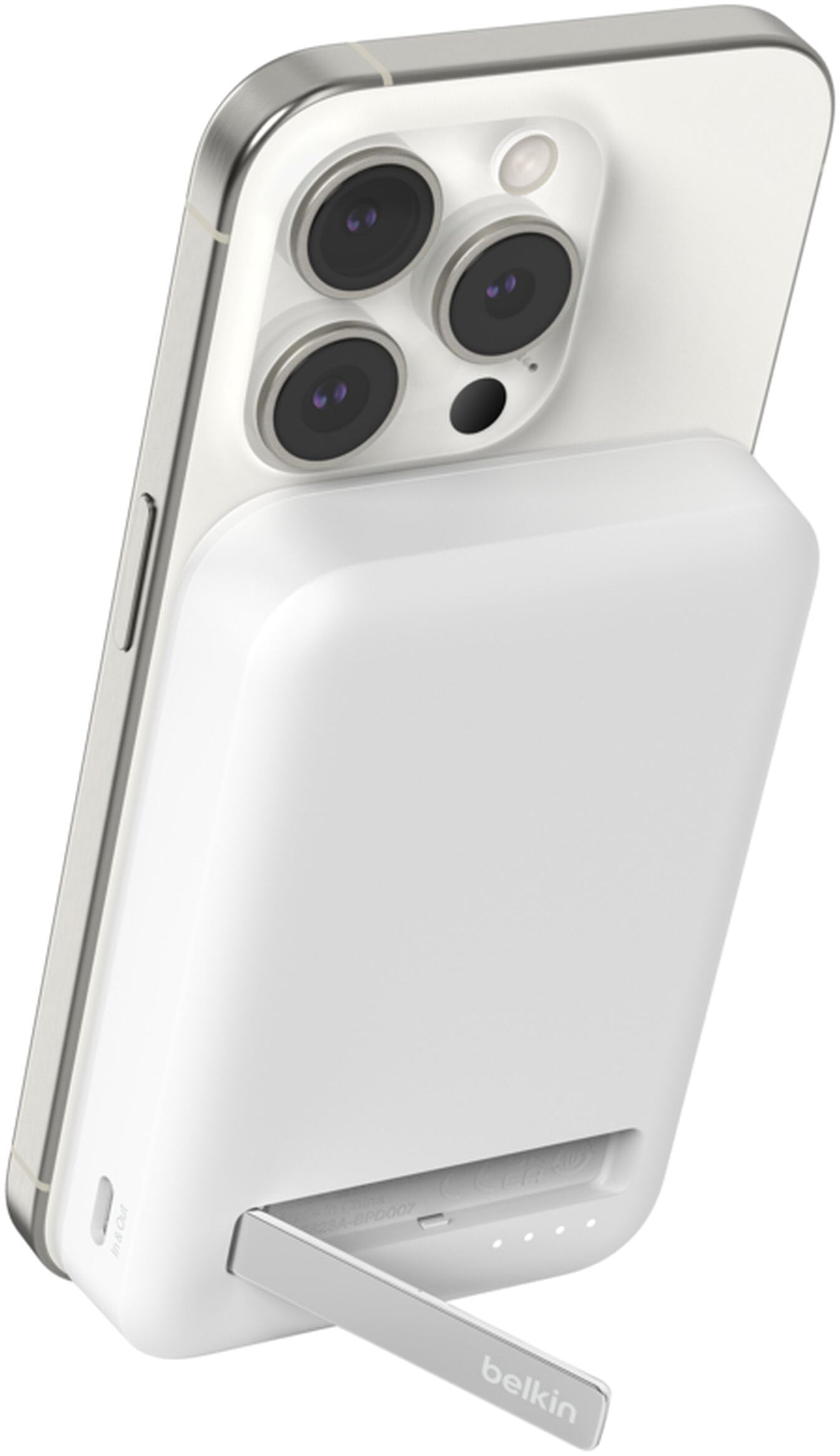 Batería Externa Inalámbrica Belkin BoostCharge Pro con Soporte, 8000mAh, 15W, FQI, 1 x QI - 1 x USB-C, Blanca BPD007btWH