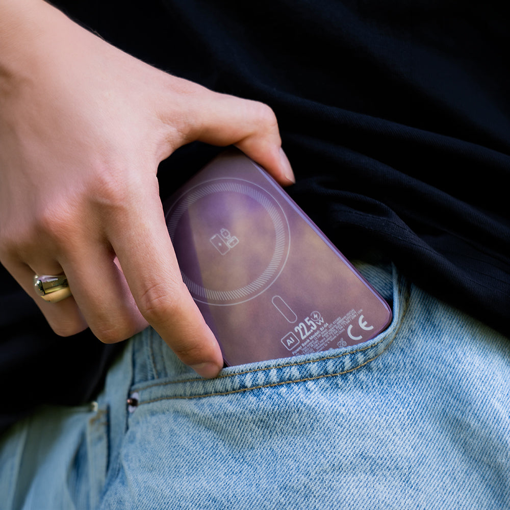Batería externa inalámbrica Blavec BJ-04 Slim, 10000 mAh, 22,5 W, PD + FQI, 1 x QI - 1 x USB-C, morado
