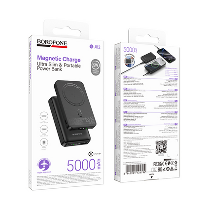 Batería Externa Inalámbrica Borofone BJ82 Dawn, 5000mAh, 10W, 1 x QI - 1 x USB-A, Negra