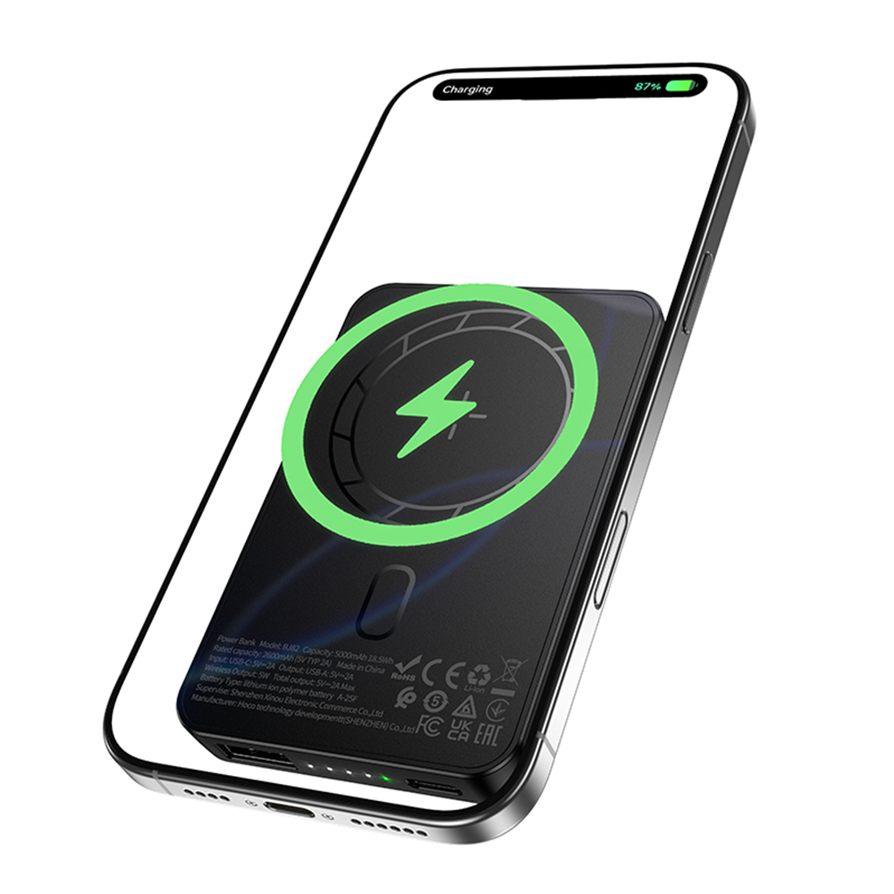 Batería Externa Inalámbrica Borofone BJ82 Dawn, 5000mAh, 10W, 1 x QI - 1 x USB-A, Negra