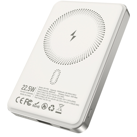 Batería Externa Inalámbrica BWOO BO-P82, 10000mAh, 22.5W, PD + FQI, 1 x QI - 1 x USB-C, Blanca