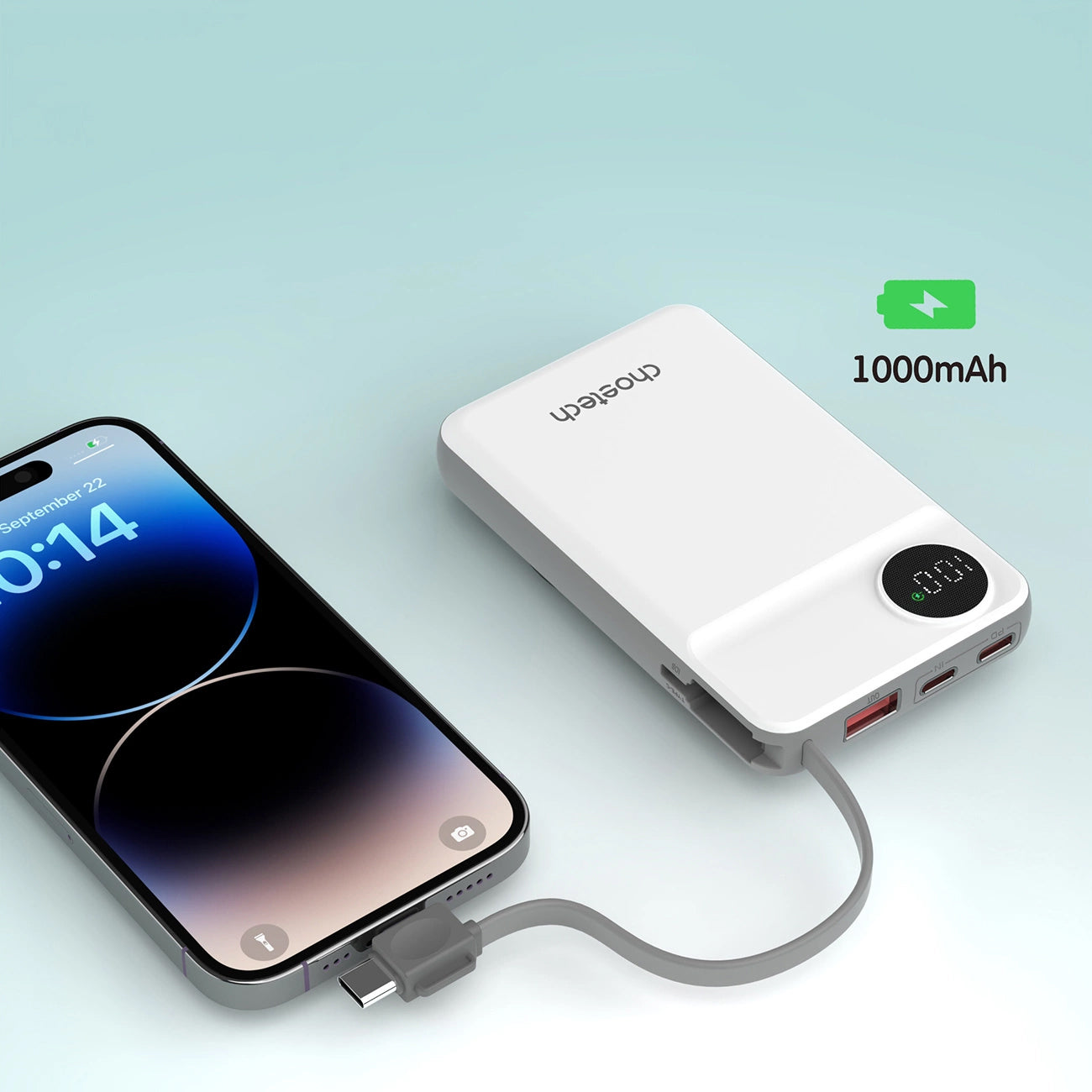 Choetech B695 Batería externa inalámbrica, 10000mAh, 20W, QC + PD + FQI, 1 x Lightning - 1 x USB-A - 2 x QI - 2 x USB-C, Blanco