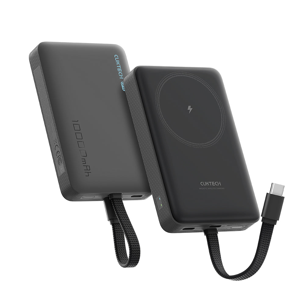 Batería Externa Inalámbrica Cuktech WPB100L, 10000mAh, 22.5W, PD + FQI, 1 x QI - 2 x USB-C, Negra CKWPB100LGLBK