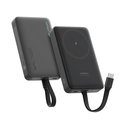 Batería Externa Inalámbrica Cuktech WPB100L, 10000mAh, 22.5W, PD + FQI, 1 x QI - 2 x USB-C, Negra CKWPB100LGLBK