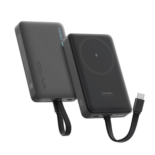 Batería Externa Inalámbrica Cuktech WPB100L, 10000mAh, 22.5W, PD + FQI, 1 x QI - 2 x USB-C, Negra CKWPB100LGLBK