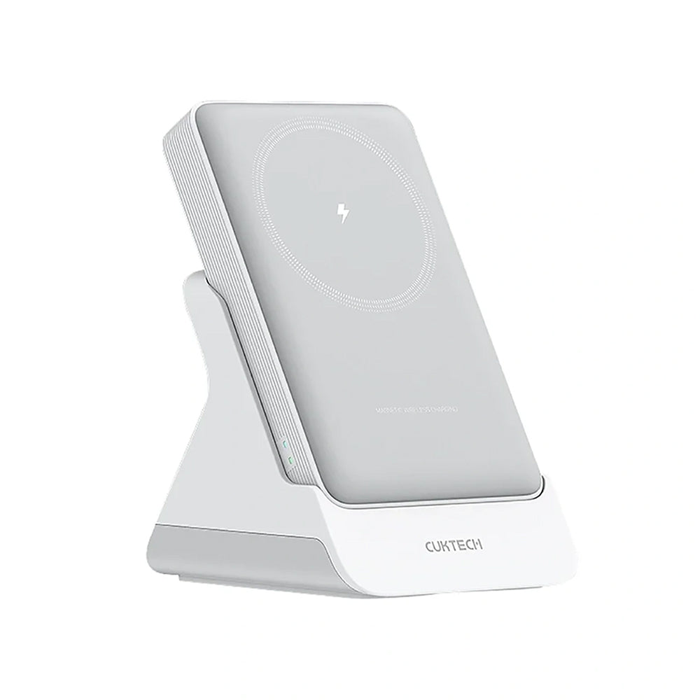 Batería Externa Inalámbrica Cuktech WPB100N, 10000mAh, 20W, PD + FQI, 1 x QI - 1 x USB-C, Blanca CKWPB100NGLGR